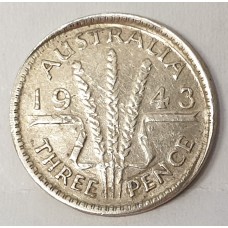 AUSTRALIA 1943 . THREEPENCE . ERROR . BROADSTRUCK PRESSED